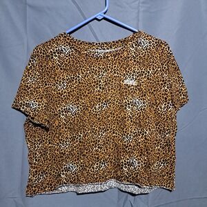 PINK Victoria's Secret Leopard Print Crop Top Tee Brown Animal Small